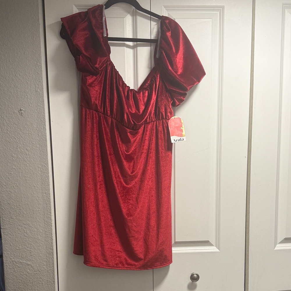 ARULA Scarlet Puff Sleeve Mini Dress